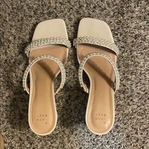 Elegant Pearl-Embellished White Heels